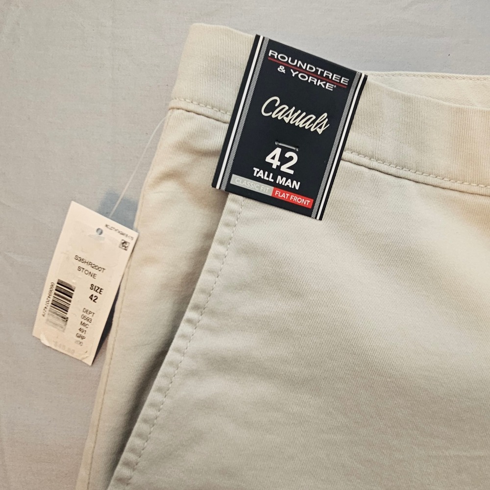 Men's Roundtree Yorke Sz 42 Casual Classic Stone Flat Front Shorts Stretch L575 - Picture 4 of 5